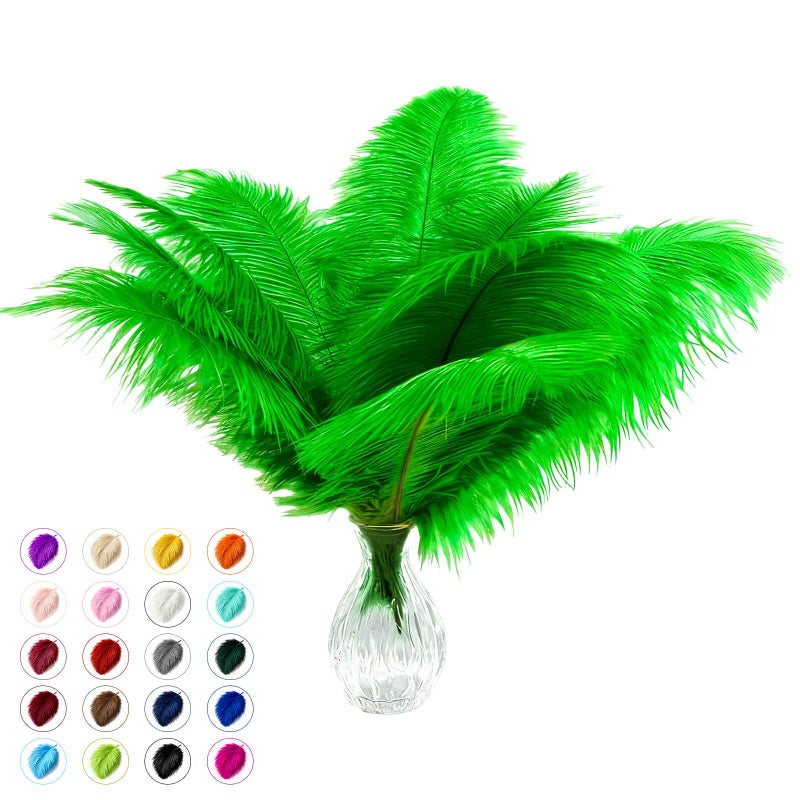 Piokio 20 pcs Green Ostrich Feathers 12-14 inch(30-35 cm) Bulk Feathers for Home Decoration and DIY Clothing and St. Patrick Decoration, Gatsby Decorations - Image 1